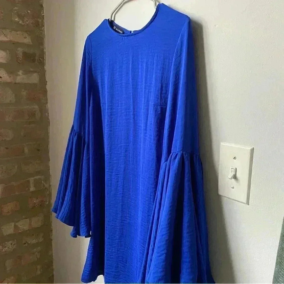 Royal Blue Mini Dress with Bell Sleeves - Women’s Size Large fits like Medium - Picture 5 of 14